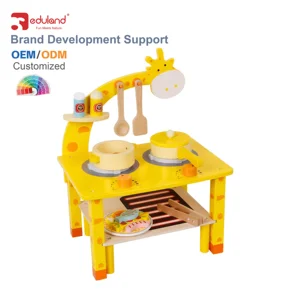 Real Wooden Kitchen & Food Toys Set Children's Pretend Play Barbecue Giraffe Grill DIY Toys