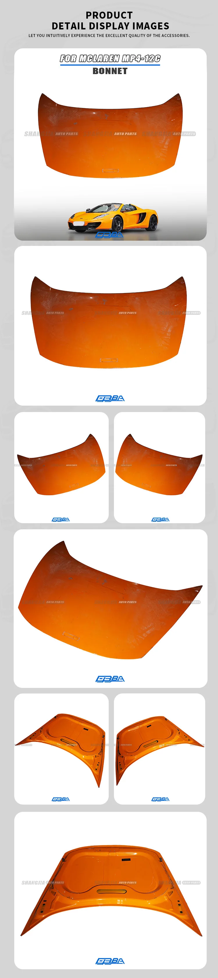 Car Parts Aluminium Alloy Hood For Mclaren MP4-12C Coupe Spider GT3 11A5931CP Easy Installation Engine Cover Best Selling Bonnet supplier