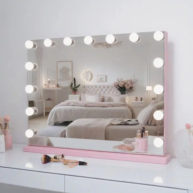Modern Hollywood Makeup Mirror with 3 Color Temperature Adjustable Brightness and USB Charging Port 0