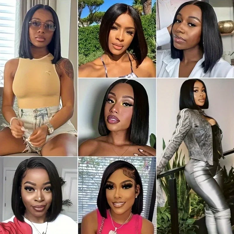 Bob Wig Human Hair Glueless Wigs Pre Plucked Lace Front 180% Density_voghion.com