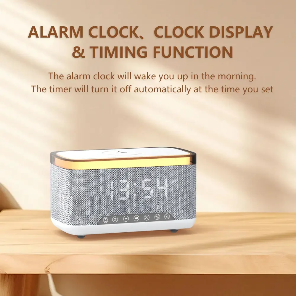 Wireless Charger LED Atmosphere Lamp for Bluetooth Speaker Night Light Alarm Clock-Fast Charging 7W/10W Output Power for Bedroom