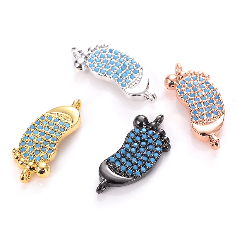 Zircon Gemstones Micro Pave Turtle Connector Charm Beads Bracelet Silver Gold 