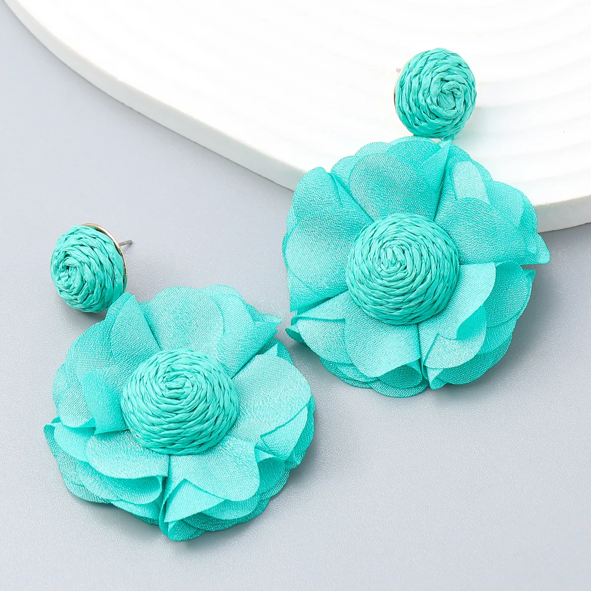 Spring New Fabric Flower Earrings Lafite Grass Earrings Women's Elegant Flower Ornaments Buy