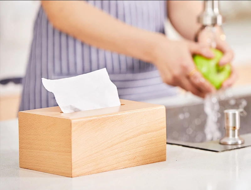 Alpine Industries Wooden Bamboo Square Tissue Box Cover - Eco-Friendly Pull Dispenser, Espresso Finish