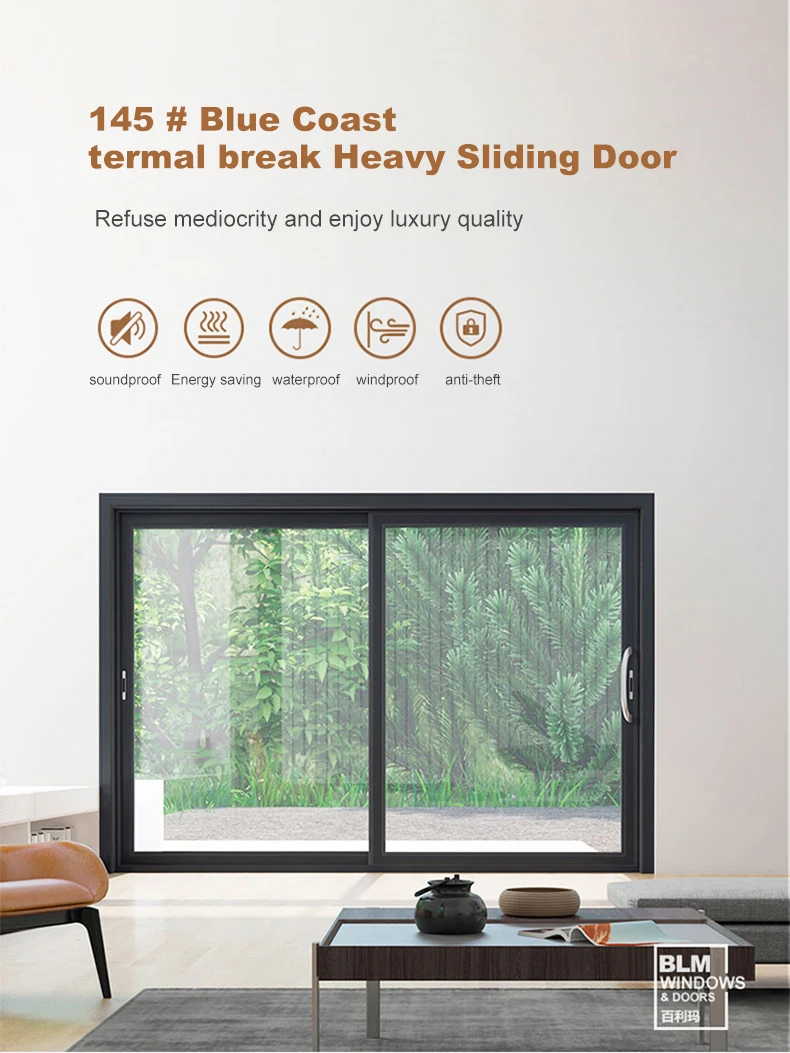 Aluminium double tempered glass sliding doors