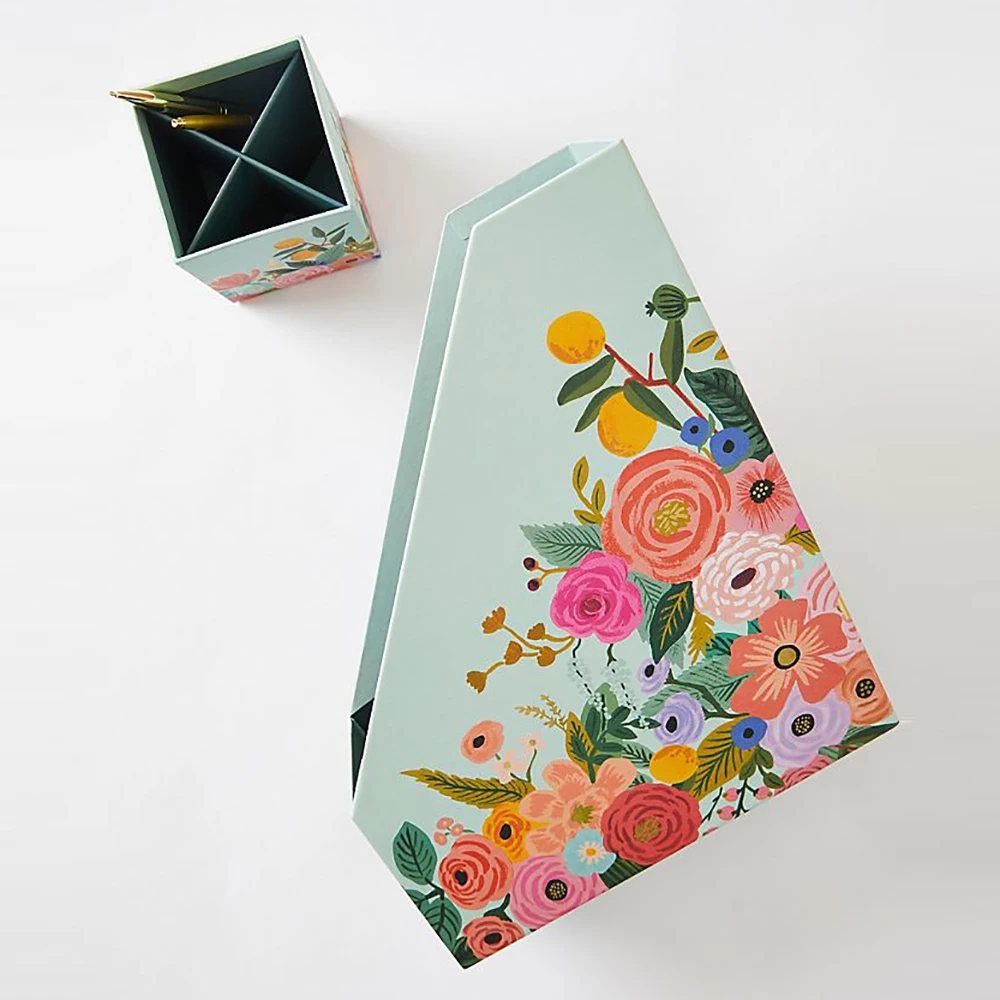 Custom Logo Printing Cardboard Paper Office Desk Folio File Organizer Magazine Holder With Label Rack