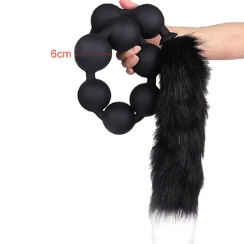 2024 Summer 9 Balls Anal Beads Erotic G-spot Butt Plug with Animal Tail Sex Toys For Women Men Cosplay Role Play Club Party