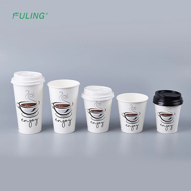 FULING Custom Printed logo Disposable Recycle 4oz 8oz 9oz 10oz 14 oz 16oz Double Ripple Wall Coffee Paper Cups with