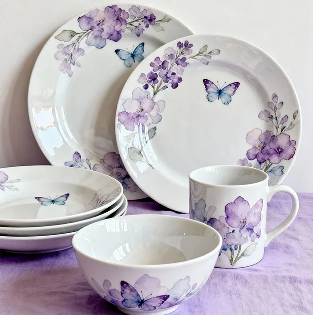 Ceramic Porcelain Floral Butterfly Reusable Dishwasher Safe Sustainable Dinner Set 2025