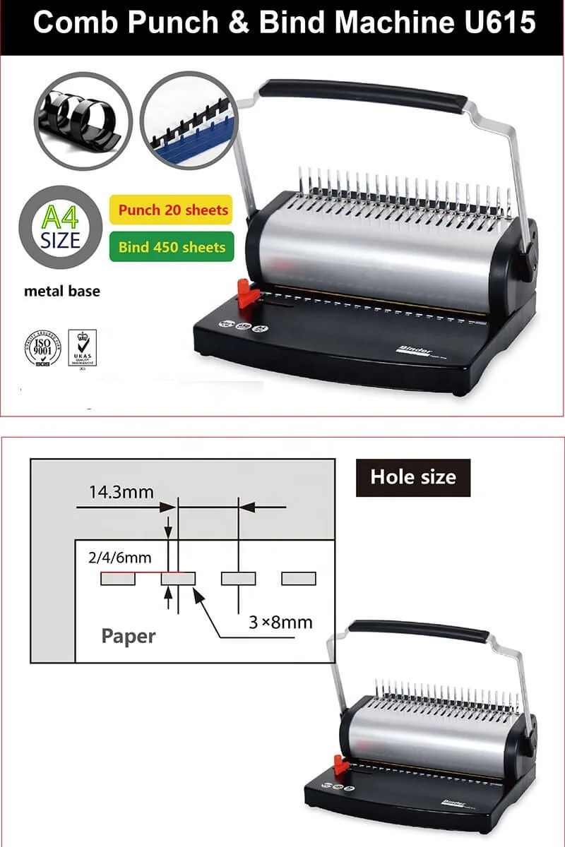 Desktop U Handle Comb Binding Machine Book Office Stationery