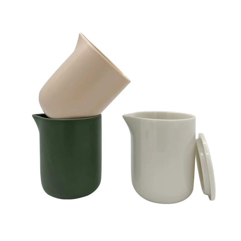 Empty Candle Container Vessel Custom Ceramic Massage Oil Candle Jar with Pour Spout and Lid 7oz