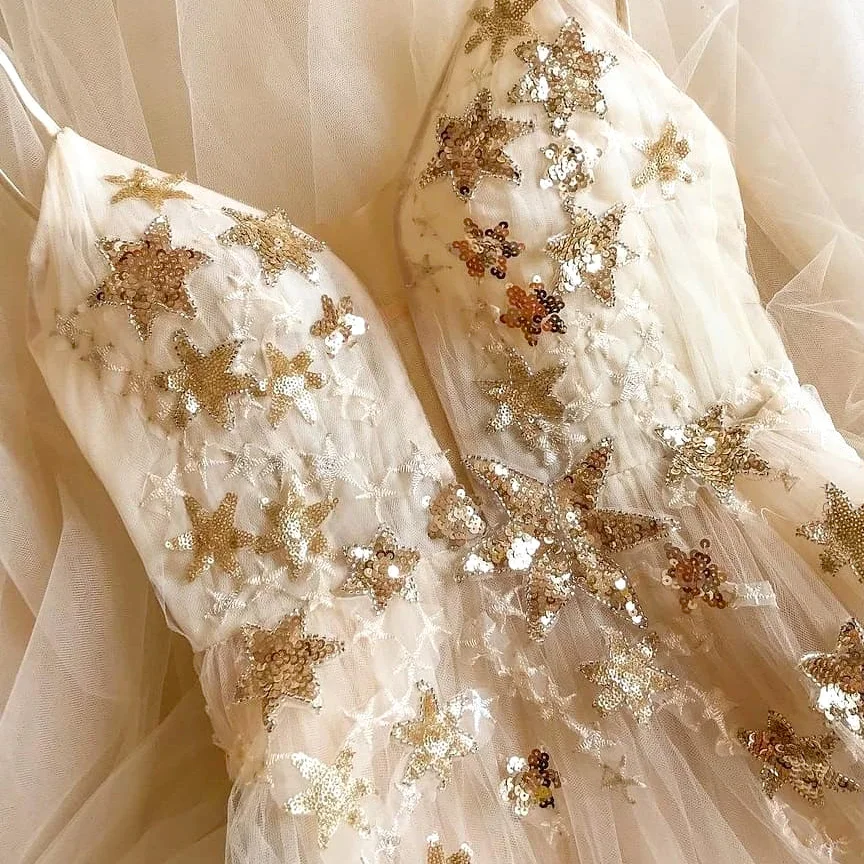 3D Embroidery Gold/Silver Star Floral Sequins Designer Dress Lace Fabric
