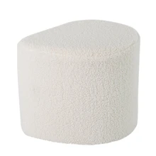 Modernist Style Stool White Velvet Round Seat Pouf Ottoman for Living Room Foot Stool