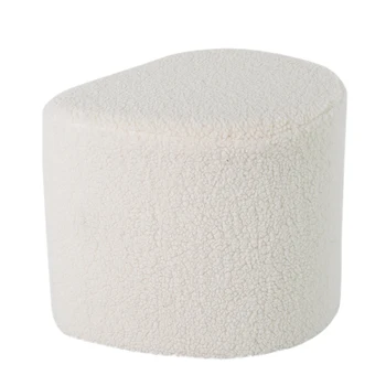 Modernist Style Stool White Velvet Round Seat Pouf Ottoman for Living Room Foot Stool