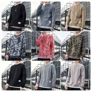 Men's Autumn Winter Pullover Long Sleeve Sweatshirt Comfortable Knitted 100% Polyester Front Logo Breathable Anti-Wrinkle