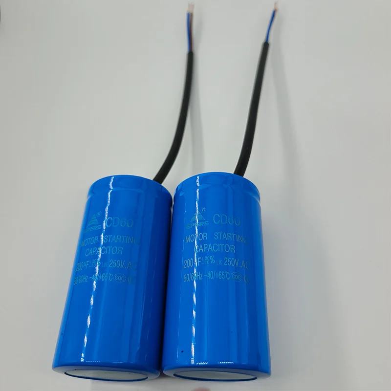 Motor Start Capacitor with Wire 250V 100uF 150uF 200uF 250uF 300uF 350 400 450 500MFD Starting Capacitor for Washing Machine Fan
