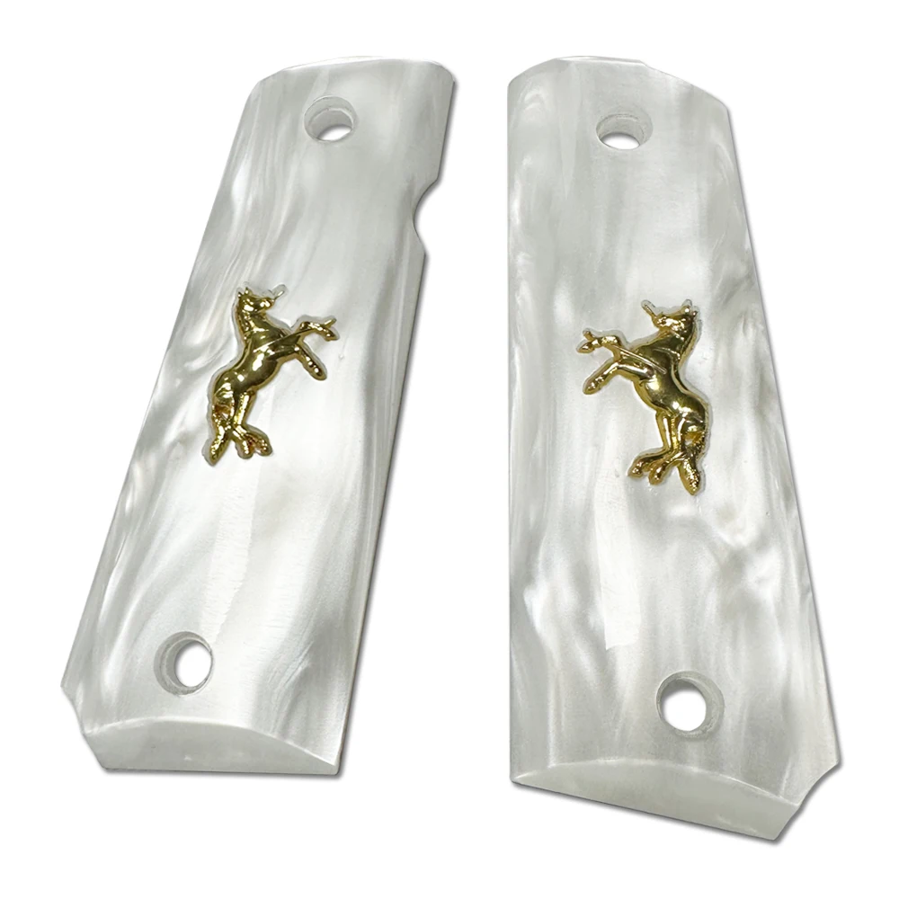 Custom High Precision CNC Machined Synthetic Pearl Blank Grips for 1:1 Colt Full Size 1911 with Horse Medallion