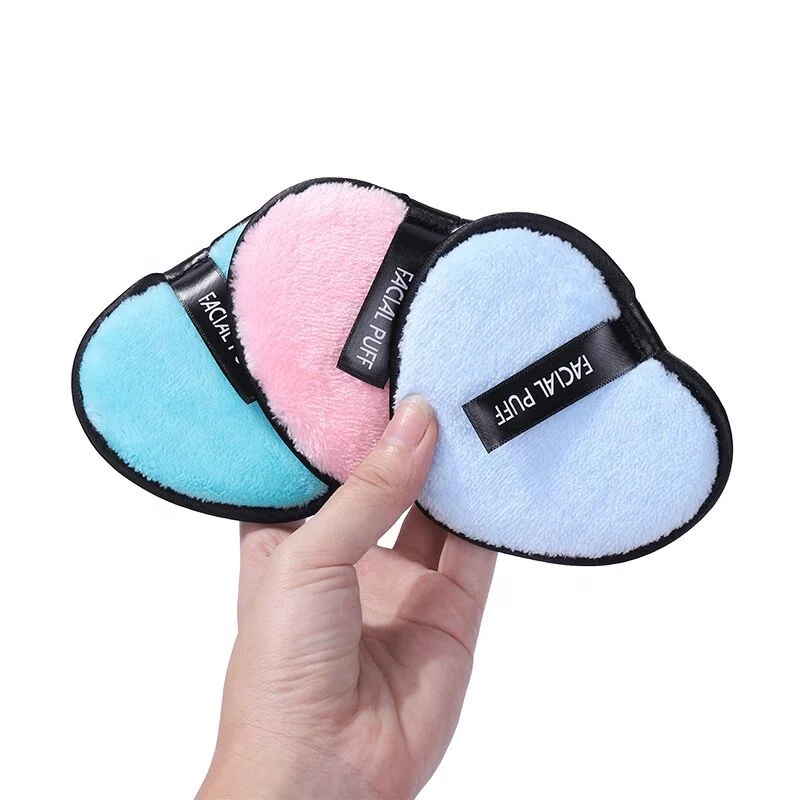 Heart Shape Reusable Makeup Cleaning Remover Eye Pad Removal Make up Puff Pink Colorful Washable Soft Flannel Sponge Pads