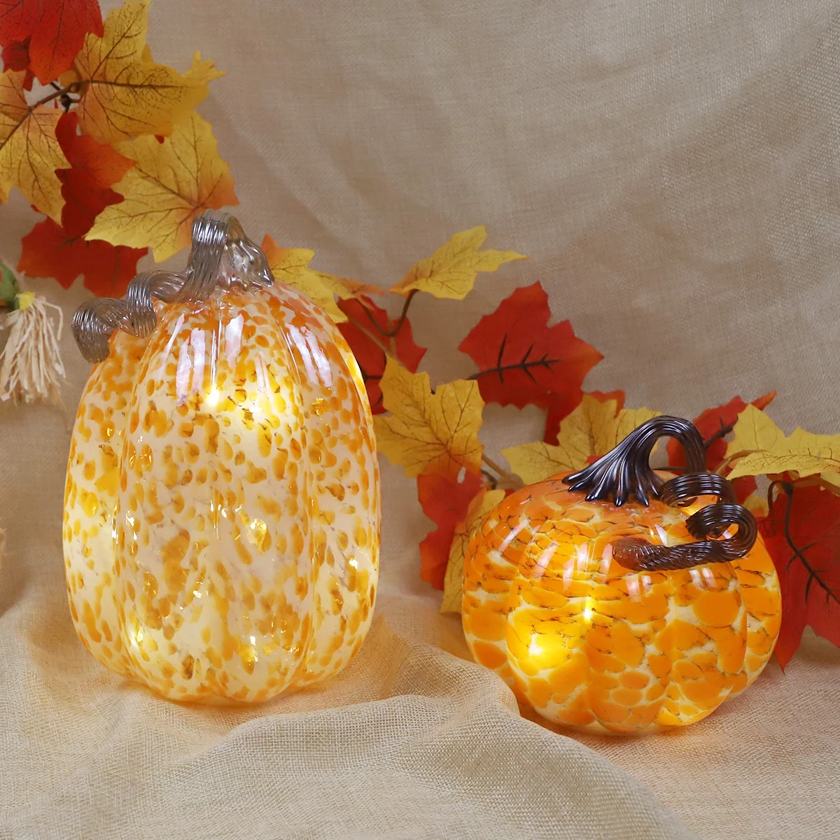 white artificial Halloween glass pumpkins crafts handmade art collectibles figurines led decoration