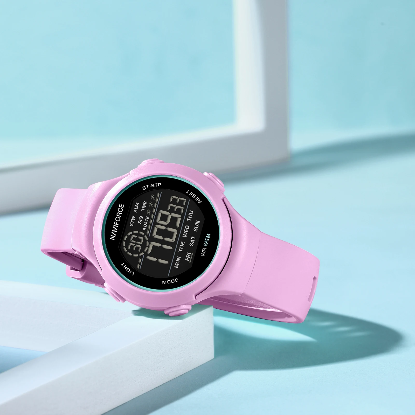 NAVIFORCE 7119 Watch for Woman Casual Waterproof Day and Date Display Silicone Strap Wristwatch LCD Digital Electronic Watches