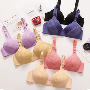 Factory Direct Comfortable Wire-Free Three-Row Buckle Bra New Lace Thin Solid Pattern Steel Ring Breathable In-Style