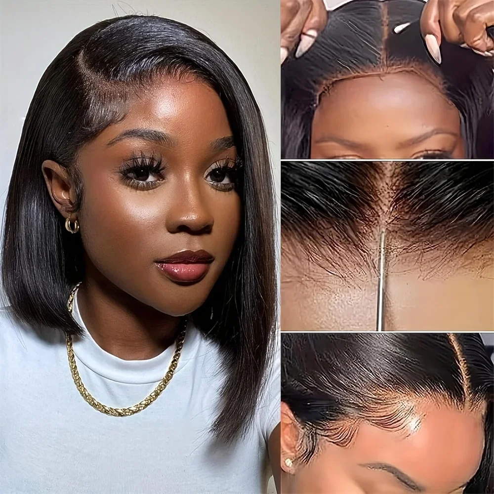 Echthaar Bob Perücke Glueless Vorgezupfte Transparente Lace Perücke_voghion.com
