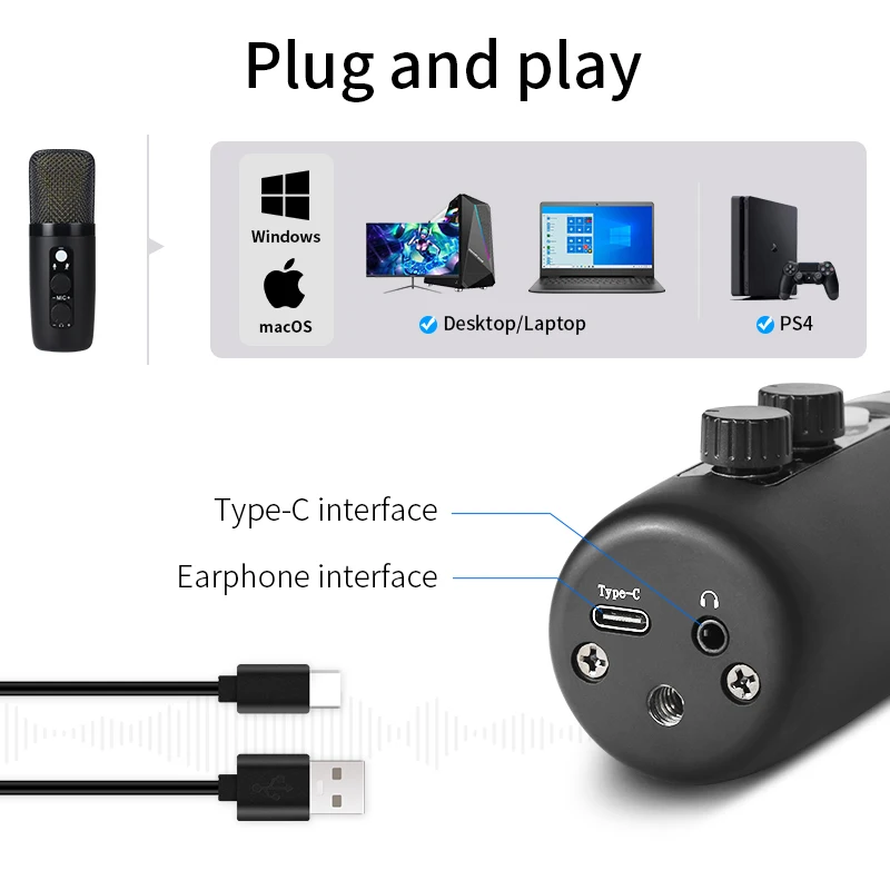 JIY Bm501 Recording Studio Microphone USB Podcast MIcrophone Mike RGB Gaming Condenser Microphone