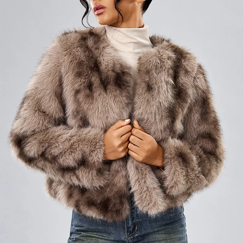 Fox Fur Collar Fake Fur Coats Plus Size Women's Winter Dragon