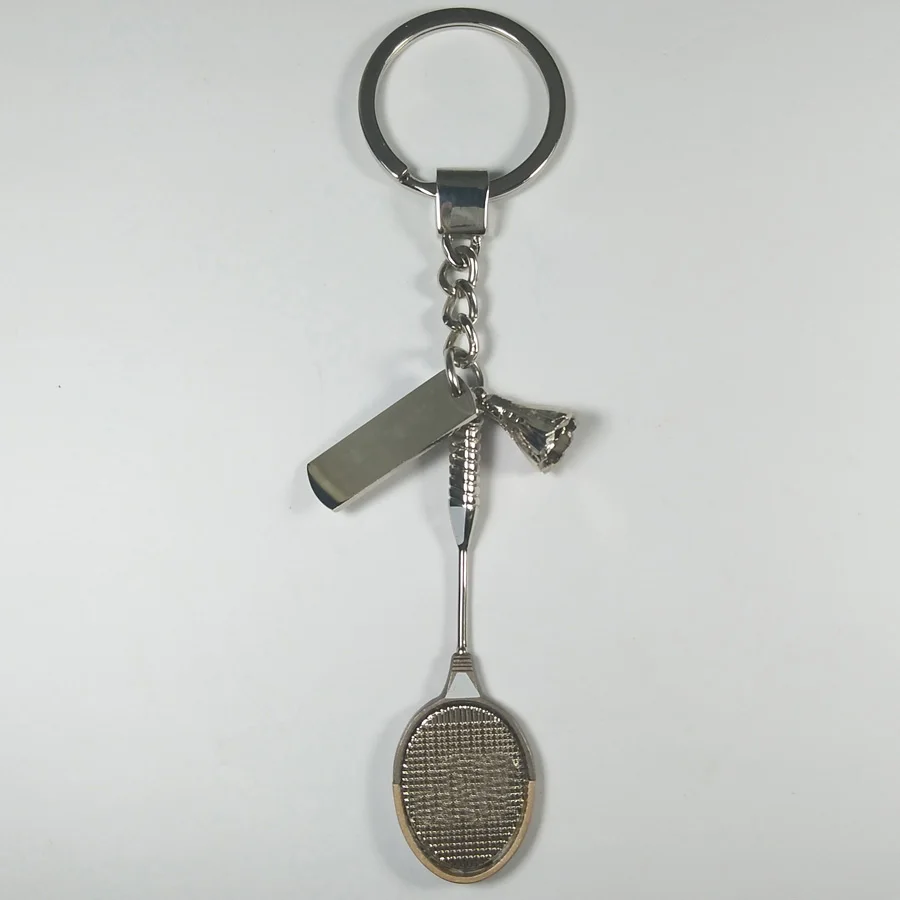 Fashionable Metal Badminton Racket Keychain with Battledore Shuttlecock & Tennis Shuttle Featuring Slogan Tag