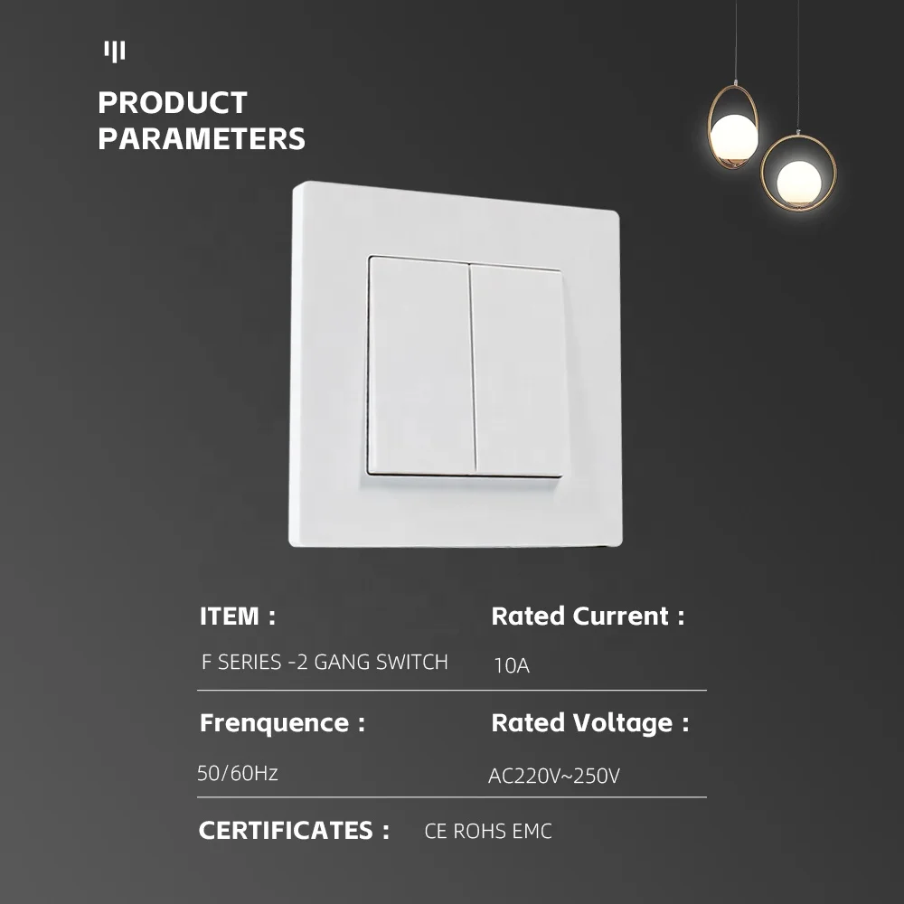 European Standard Modular Switch With Socket Plates 2 Gang 1 Way 2 Way Wall Light Switch