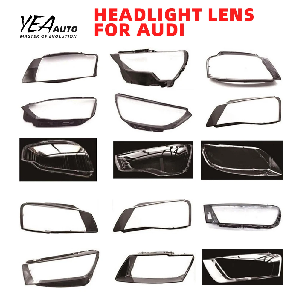 product car headlight glass lampshade cover lens for audi a3 a4 a5 a6 a7 a8 q2 q3 q5 q7 tt headlamp lens cover black housing back base-34