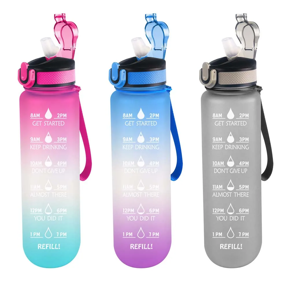 1000 мл новая дизайнерская Спортивная бутылка для воды, портативная пластиковая бутылка с распылителем, герметичная дорожная чашка, конфетные цвета, инструменты для йоги, кемпинга и питья