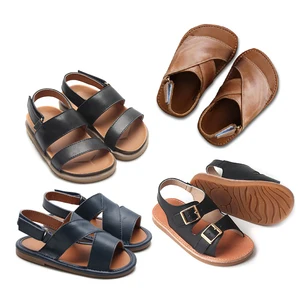 Babyhapy 2026 Summer Genuine Leather Arab Style Kids Boy Flat  Rubber Beach Brown Black Slipper Sandal