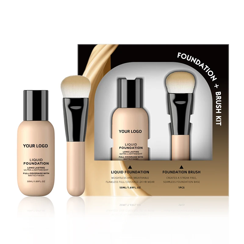Custom NEW Foundation Makeup Set Sunscreen SPF Waterproof Concealer Custom Private Label Liquid Foundation Makeup with Brush