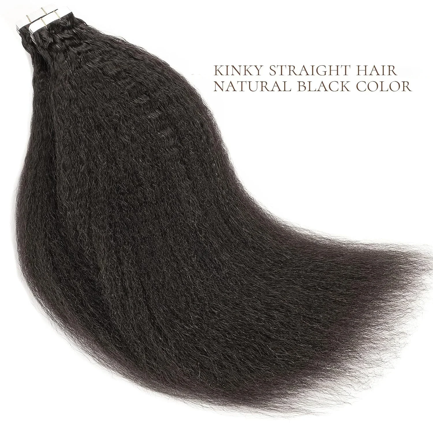 Kinky Straight Tape in Human Hair Extensions Seamless PU Skin Weft 1B_voghion.com