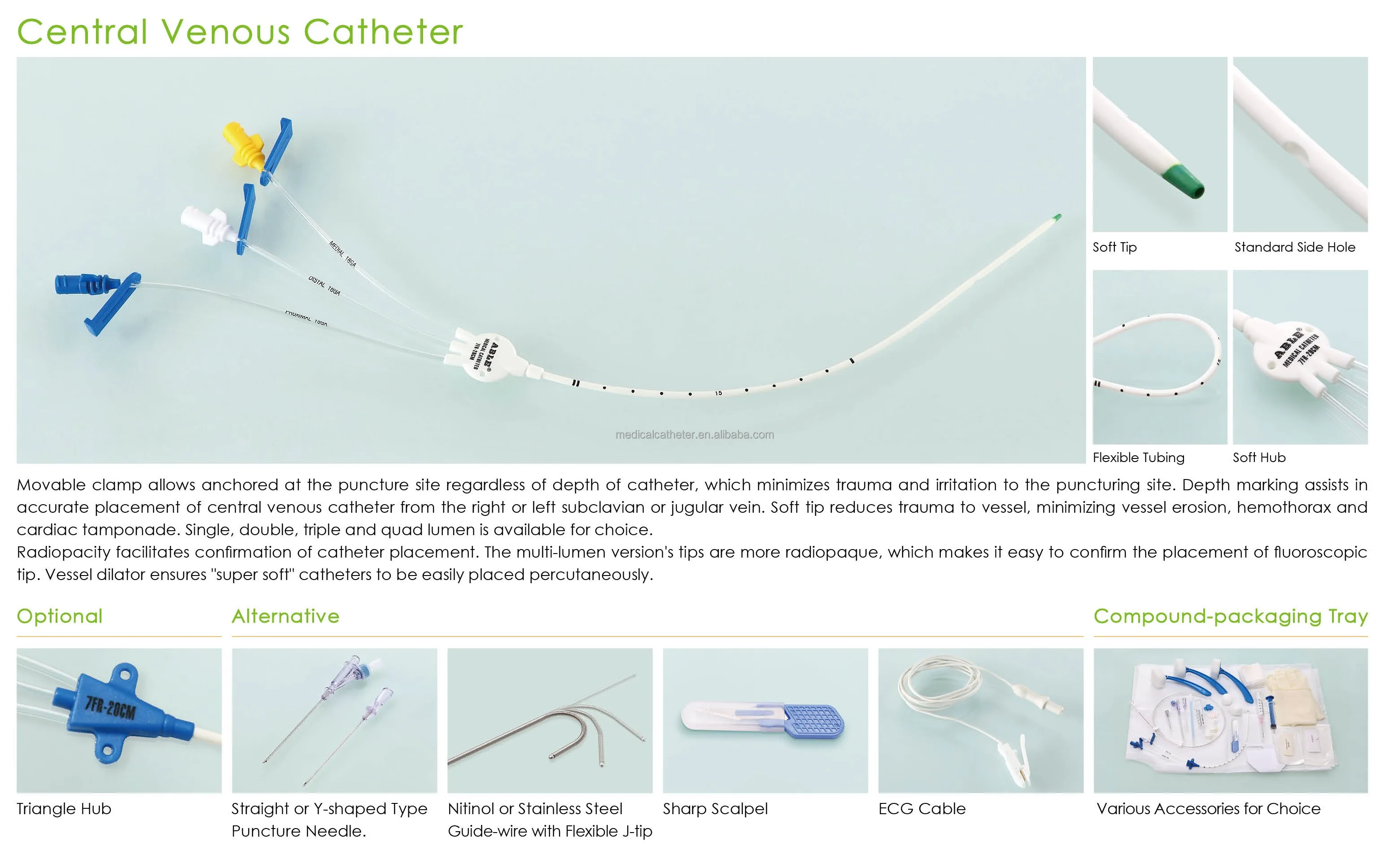 Able Medical Central Venous Catheter Kit Triple Lumens Cvc Catheter Set ...