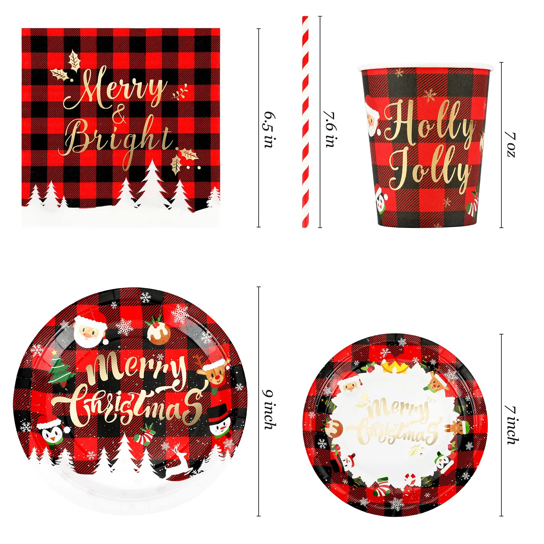 Christmas Paper Plates And Napkins Set Disposable Holiday Foil Gold