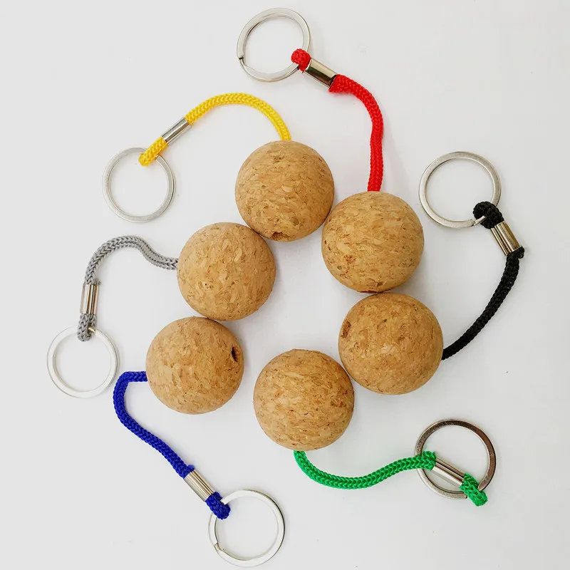 Custom Round Floating Soft Wooden Cork Ball Keychain Wood Key