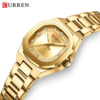 For CURREN Elegant Women's Stainless Steel Quartz Square Dial Watch Waterproof Luminous Simple Luxury Style Alloy Case Ladies