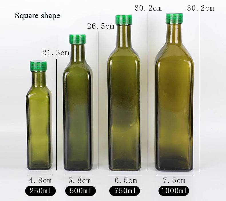 Luxury 250ml 500ml 750ml Empty Transparency Square Cooking Oil Glass ...