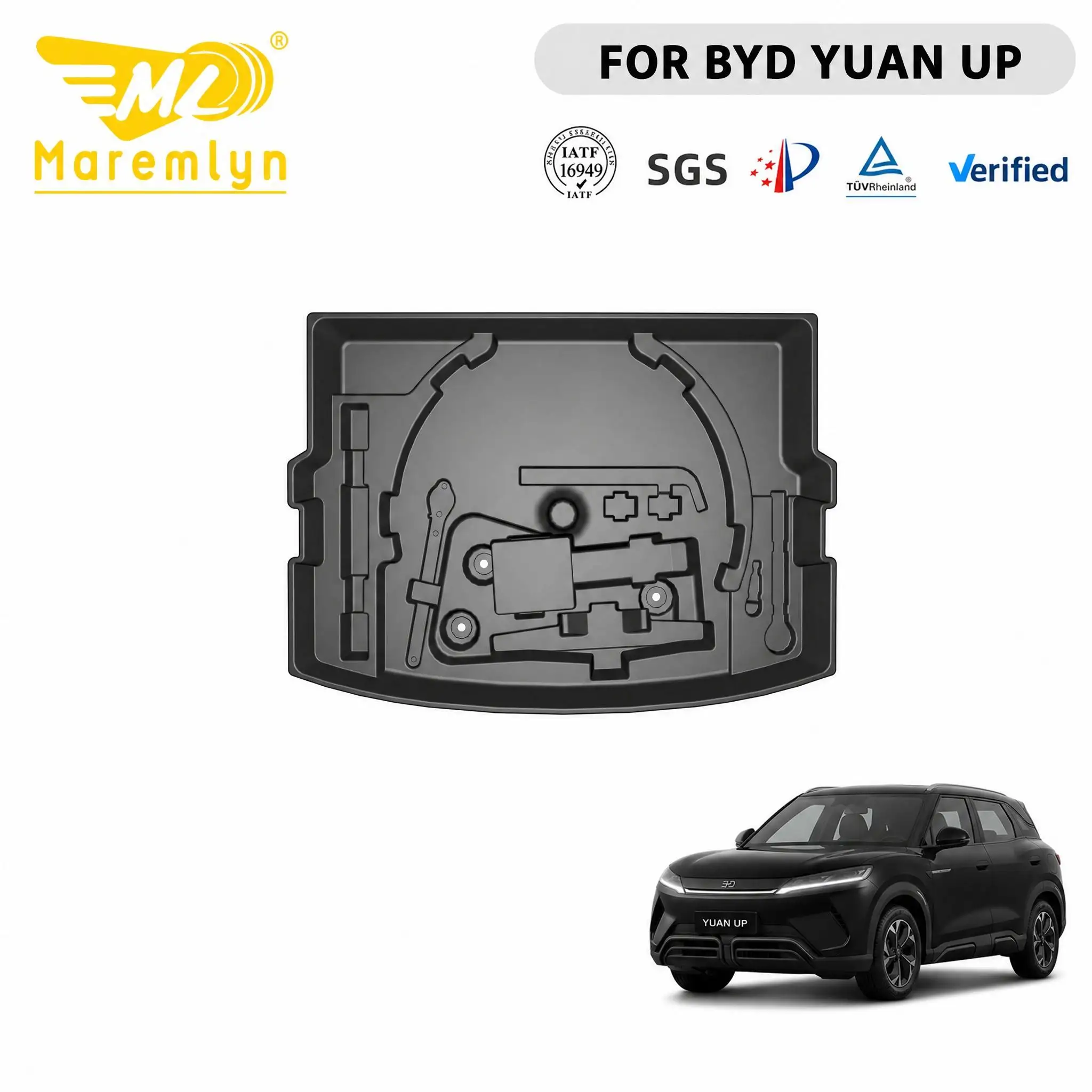 Maremlyn Rear Trunk Spare Tire Storage Box for BYD Yuan Pro Waterproof Dustproof Spare Wheel Storage Organizer Cargo Storage Case