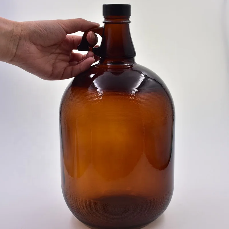 One Gallon 4 Liter Amber Wine Containers California Wine Jars Glass Beer  Growler Large Capacity Liquor Bottle with a Handle