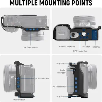 NEEWER ZV-E10 Camera Cage Compatible with Sony ZV-E10, Aluminum Video Shooting Cage Rig with Arca Type QR Plate, 1/4" Threads detail image