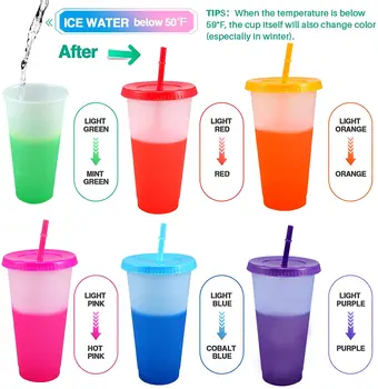 32oz Color Changing Cups with Lids & Straws - 5 Pack Reusable Party Cold Drinking  Cup for Kids & Adults - Plastic Beverage Juice Smoothie Iced Coffee Tumbler  Bulk with Boba Straw 