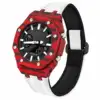Boîtier de montre en fibre de carbone rouge + bracelet en nylon blanc