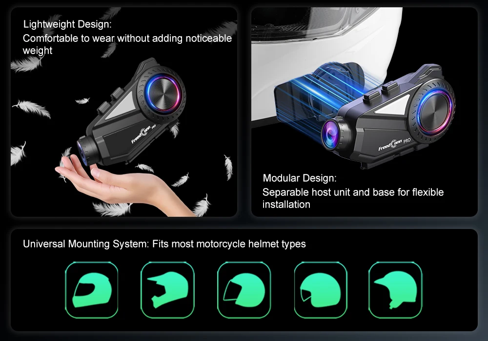 FreedConn R3 PRO V2 Bluetooth 5.1 Motorcycle Bluetooth Walkie