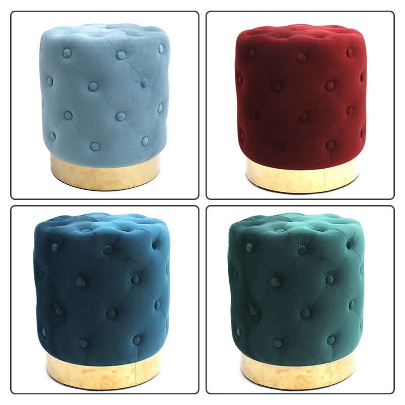 Customized Round Gold Metal Legs Ottoman Stool Modern Style Footstool Round Pouf
