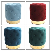 Customized Round Gold Metal Legs Ottoman Stool Modern Style Footstool Round Pouf