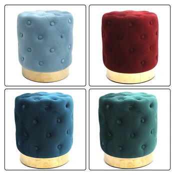 Customized Round Gold Metal Legs Ottoman Stool Modern Style Footstool Round Pouf