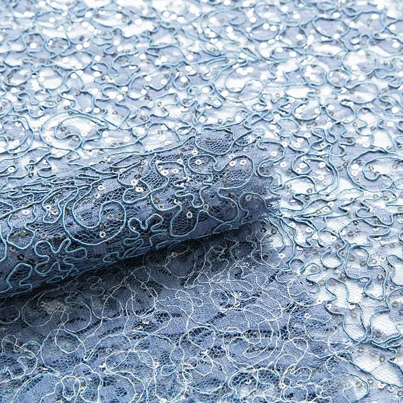 Лидер продаж 2020, французское Тюлевое Сетчатое свадебное платье, светло-голубое шнурковое кружево Шантильи для нигерийских свадебных вышивок с блестками